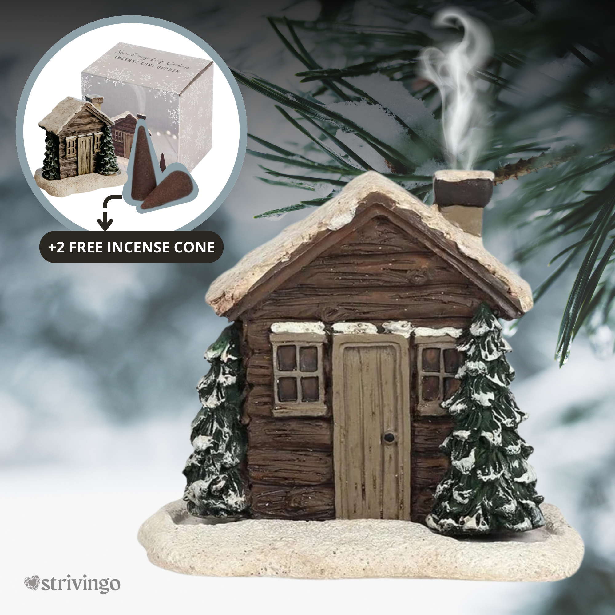 Comfrost™ Snowy Log Cabin Incense Burner | Incl. 2 Incense Cones