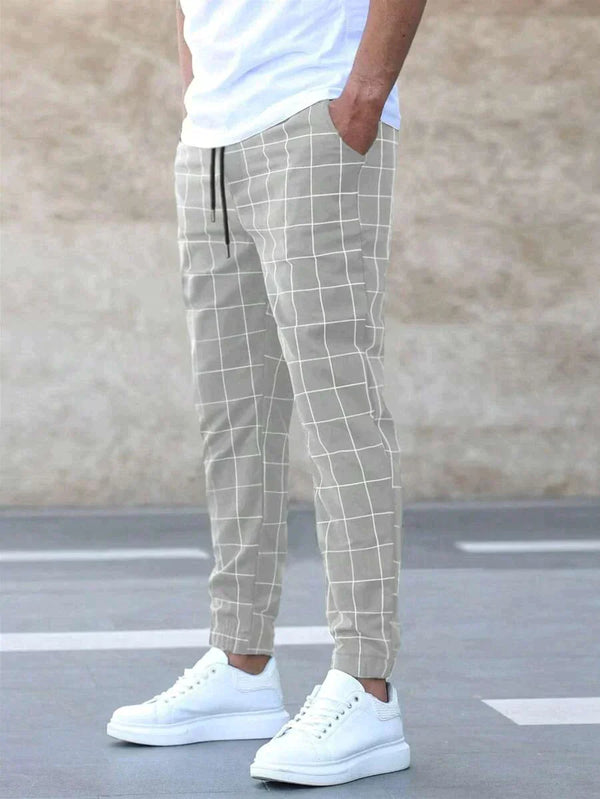 Ryan Men's Korean-Style Checked Slim Pencil Pants