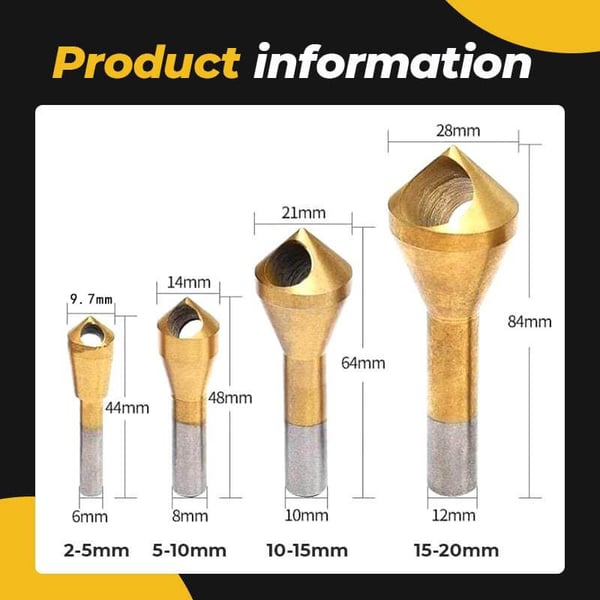 Drillzink™ Titanium Coated Countersink Chamfer Tool | Set of 4