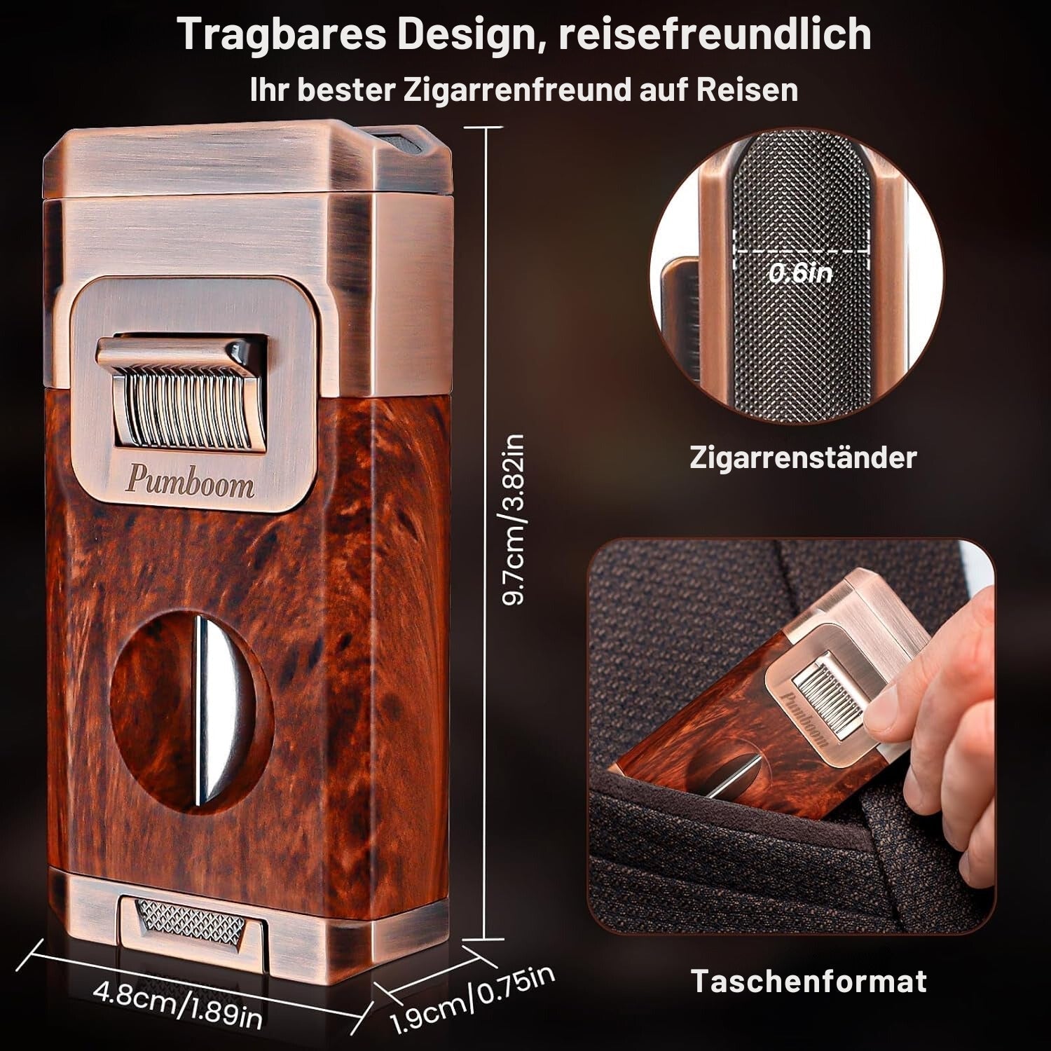 CigarCraft™ - All-in-one jet flame lighter with integrated cutting tool V-cut