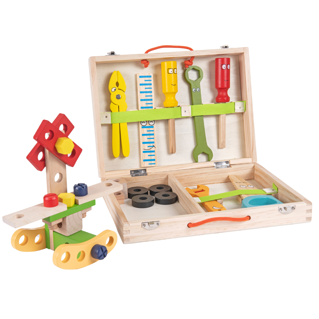 WoodBox™ - Wooden tool set with toolbox - learning and discovery for children!