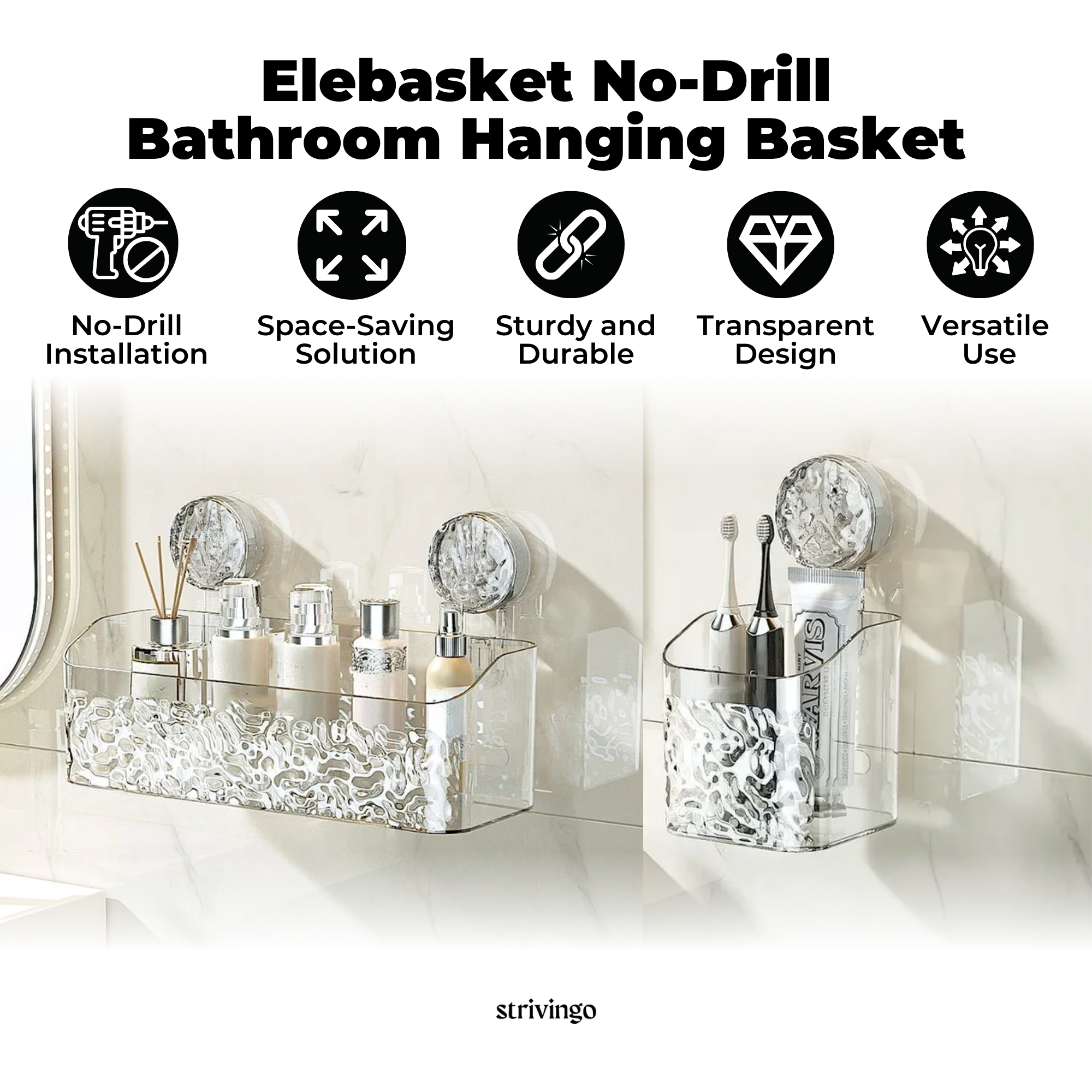 Elebasket No-Drill Bathroom Hanging Basket