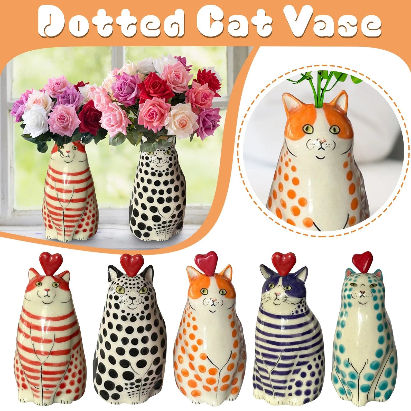 BUY 1 GET 1 FREE - Cattique Polka Dot Cat Vase