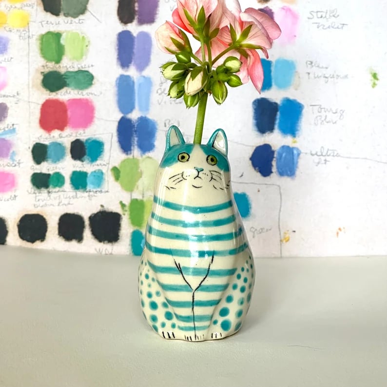 BUY 1 GET 1 FREE - Cattique Polka Dot Cat Vase