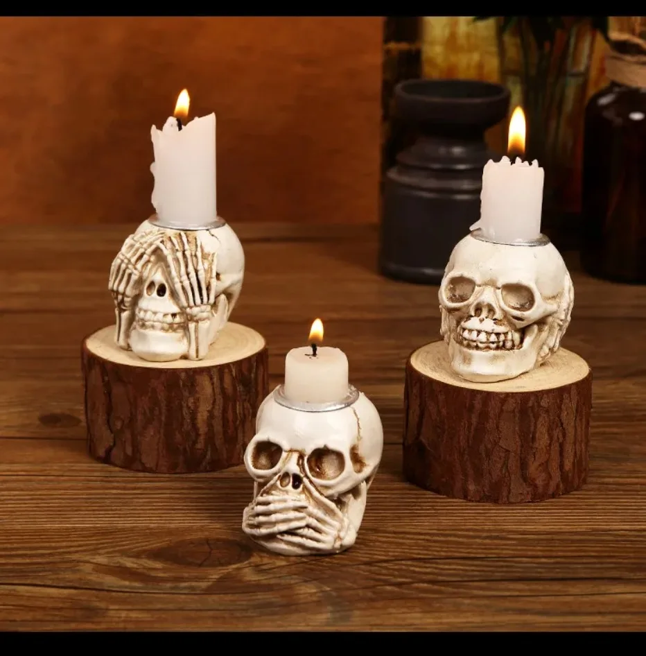 | Skullight 3pc Halloween Skull Candle Holder Set
