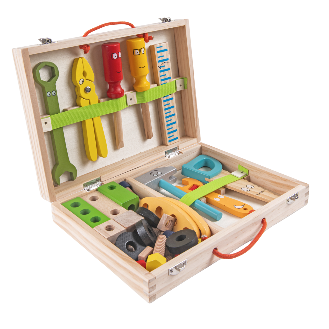 WoodBox™ - Wooden tool set with toolbox - learning and discovery for children!