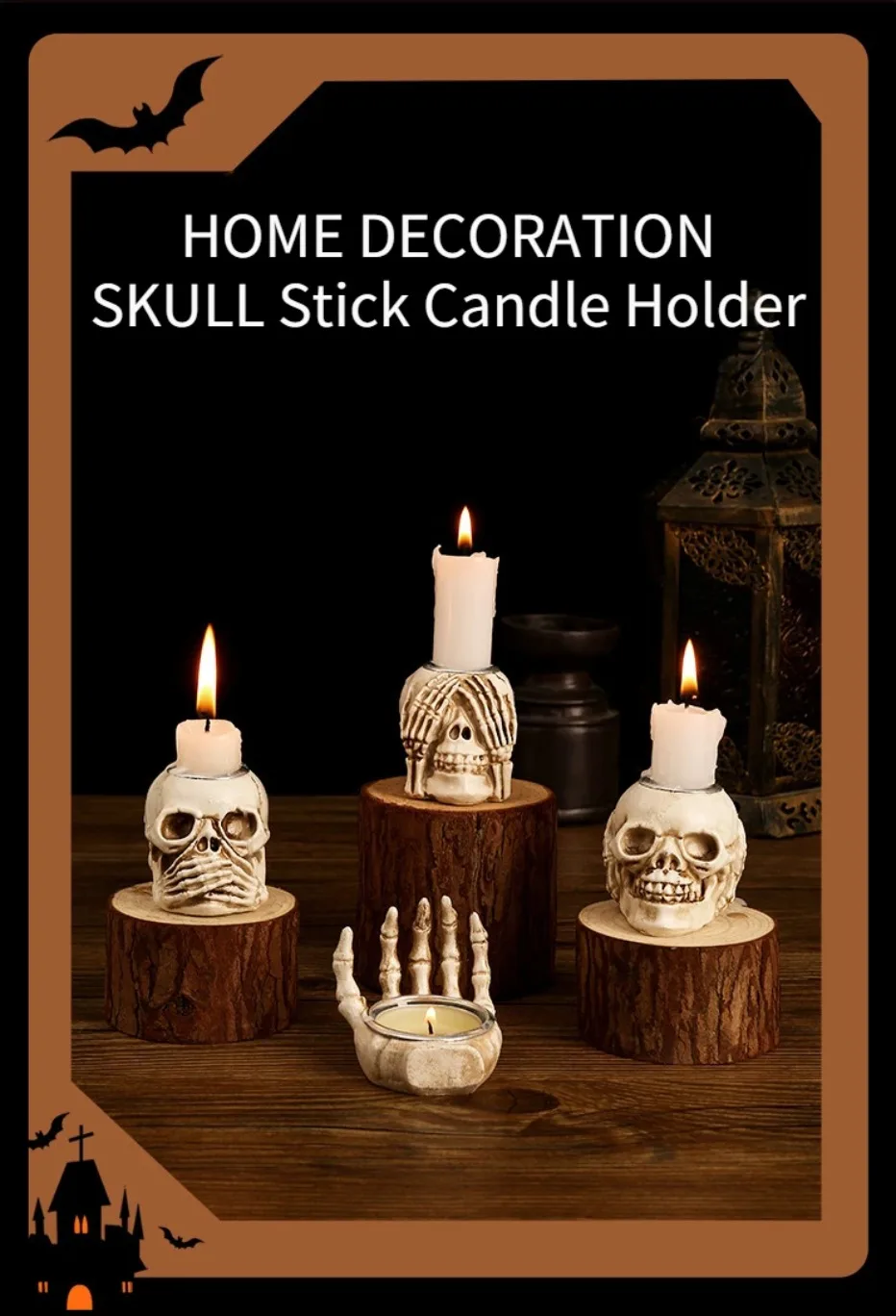 | Skullight 3pc Halloween Skull Candle Holder Set