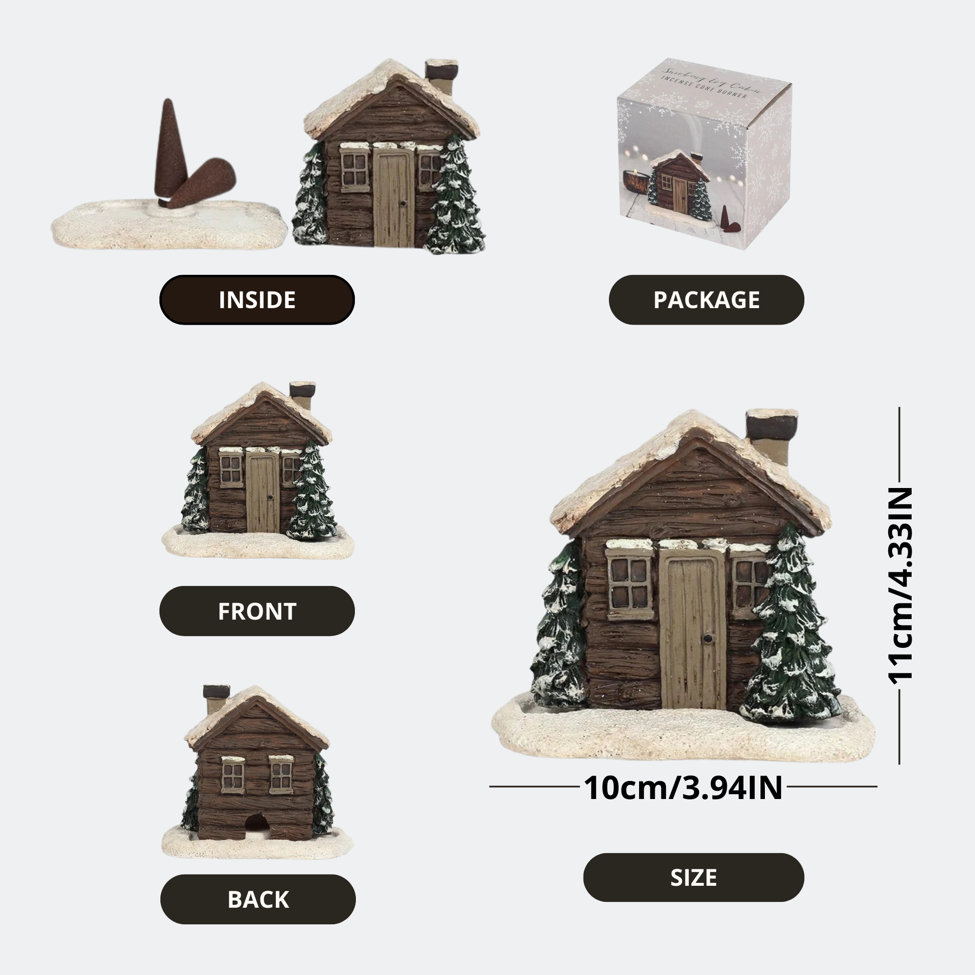 Comfrost™ Snowy Log Cabin Incense Burner | Incl. 2 Incense Cones
