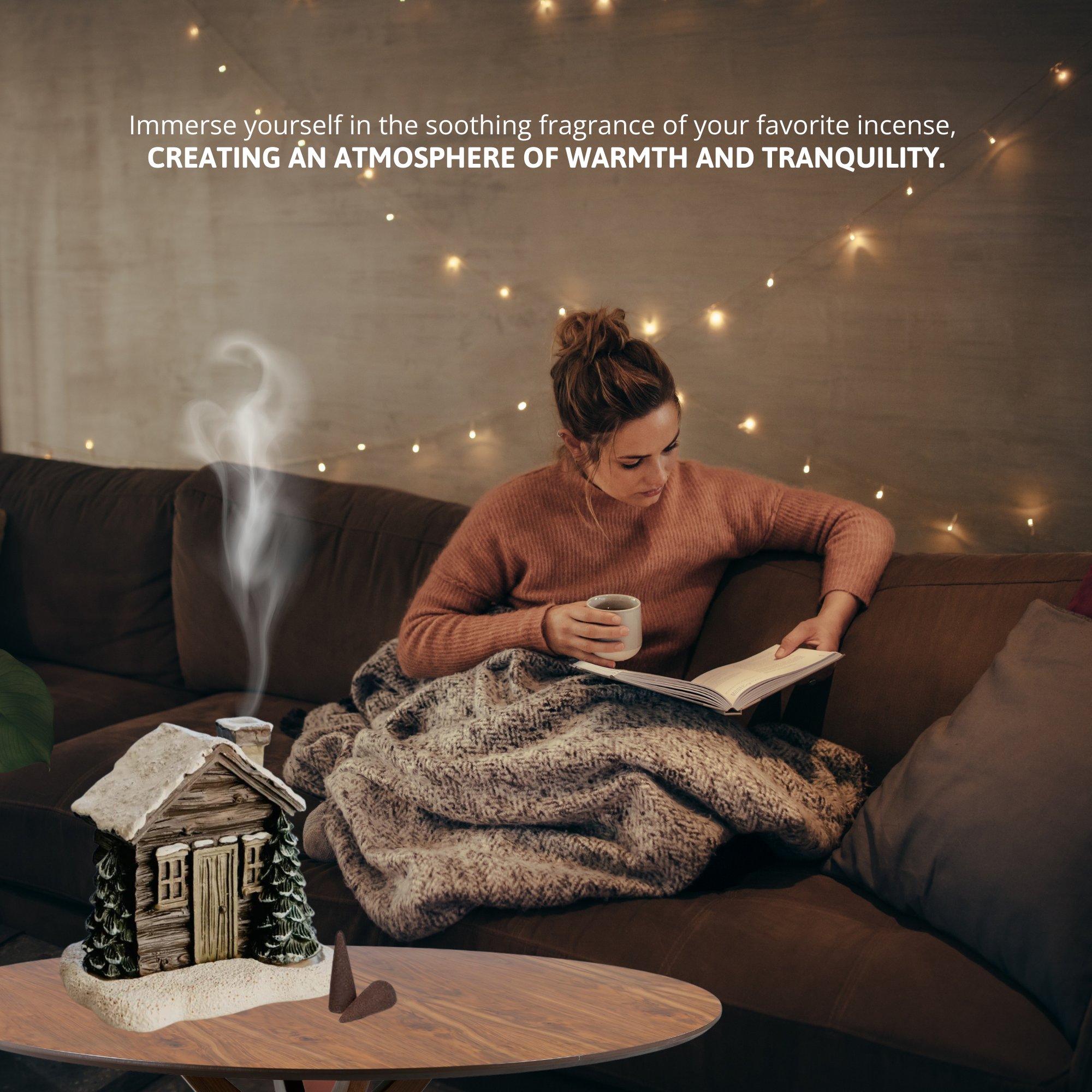 Comfrost™ Snowy Log Cabin Incense Burner | Incl. 2 Incense Cones