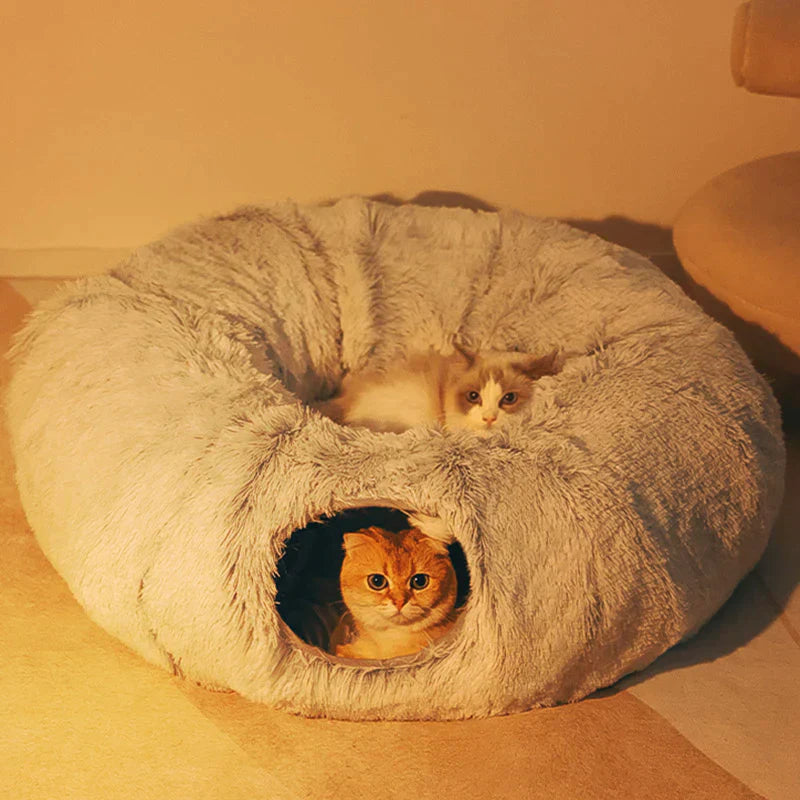 PlushParadise™ - 2-in-1 Round Cat Bed and Tunnel Toy