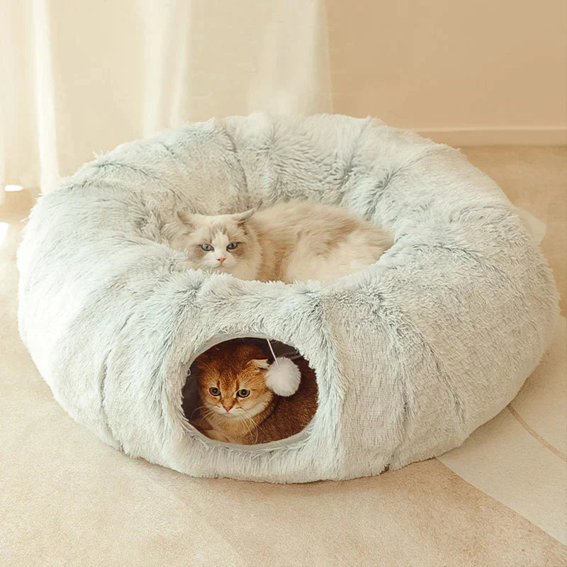 PlushParadise™ - 2-in-1 Round Cat Bed and Tunnel Toy