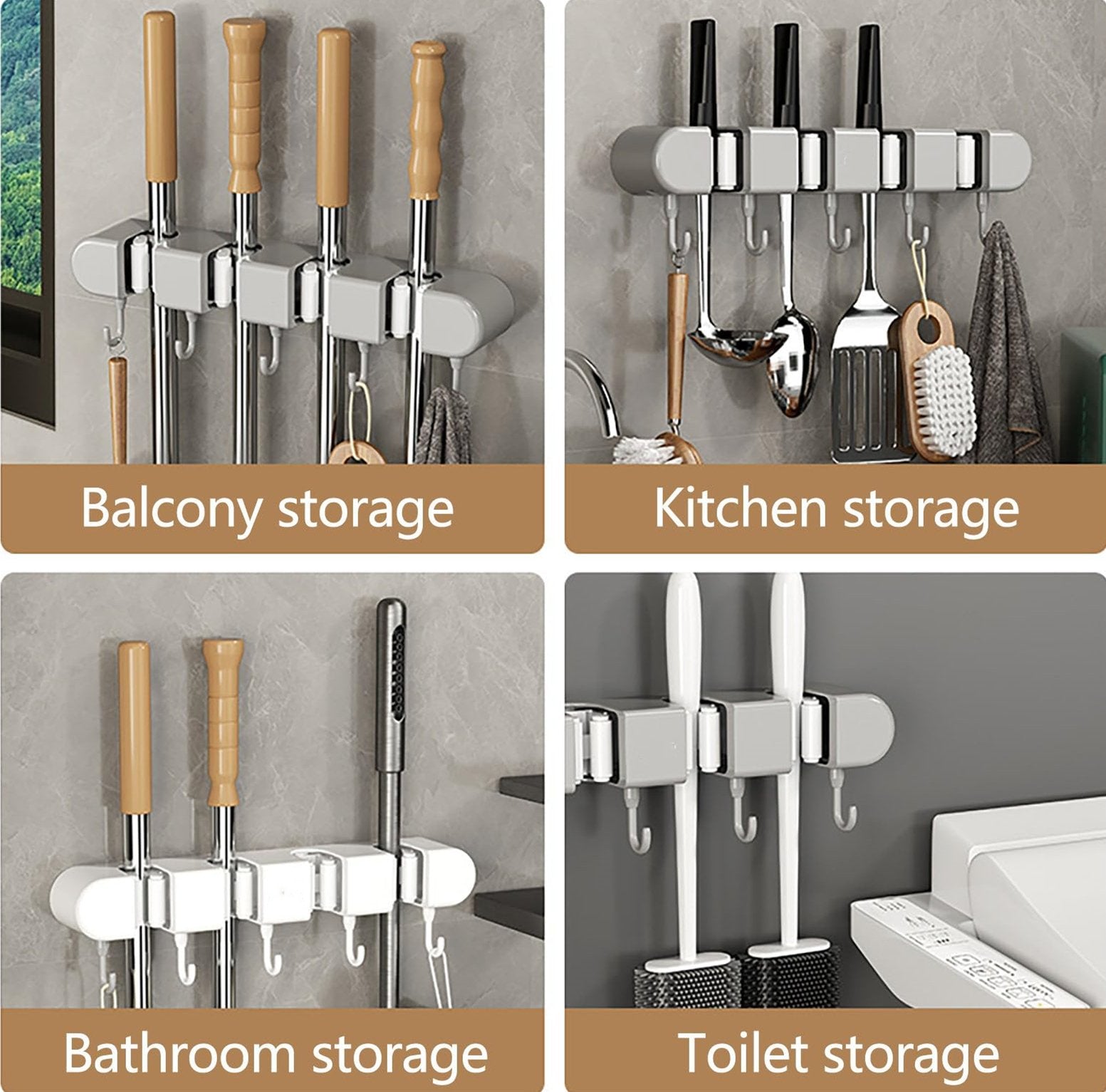 Hangarmop Mounted Mop Holder with Hooks