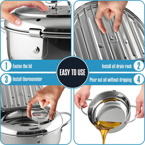 Sizzleaze Deep Frying Pot with Precision Thermometer
