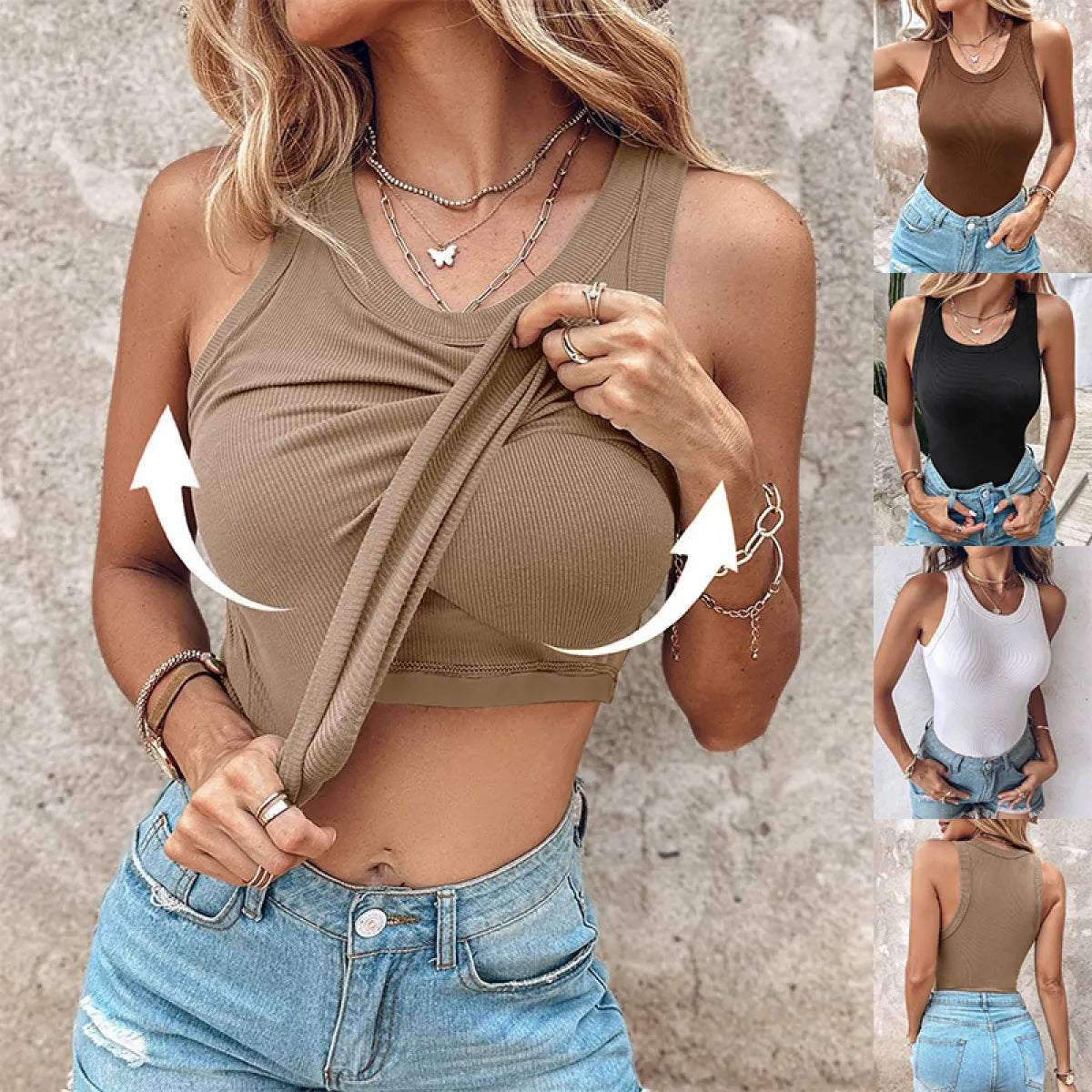 Taylor Round Neck Sleeveless Top with Built-In Bra