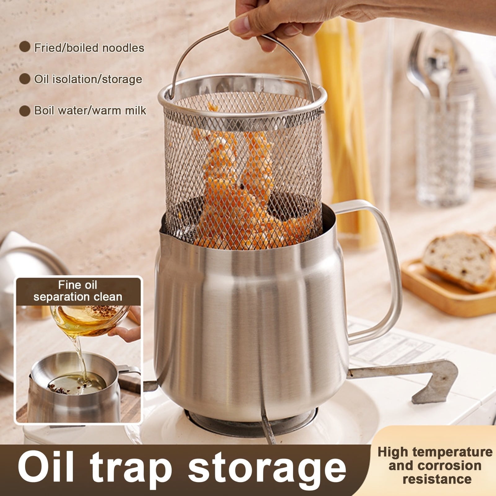 2-in-1 Oil Strainer Pot | Simplify Frying and Reuse Oil with Ease!