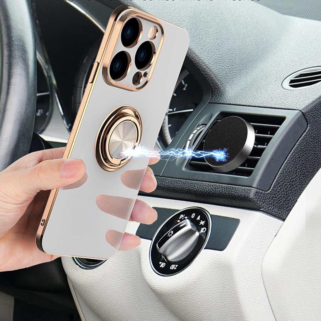 Luxury iPhone 14 Case Flexible Electroplated Cover Ring Holder