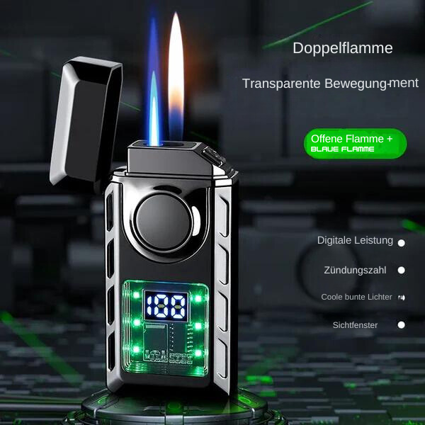 Doppelflammen-Feuerzeug™ Wiederaufladbar mit farbigen Lichtern