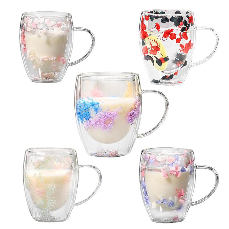 Floramug Double-Layer Glass Coffee Mug with Dried Flowers