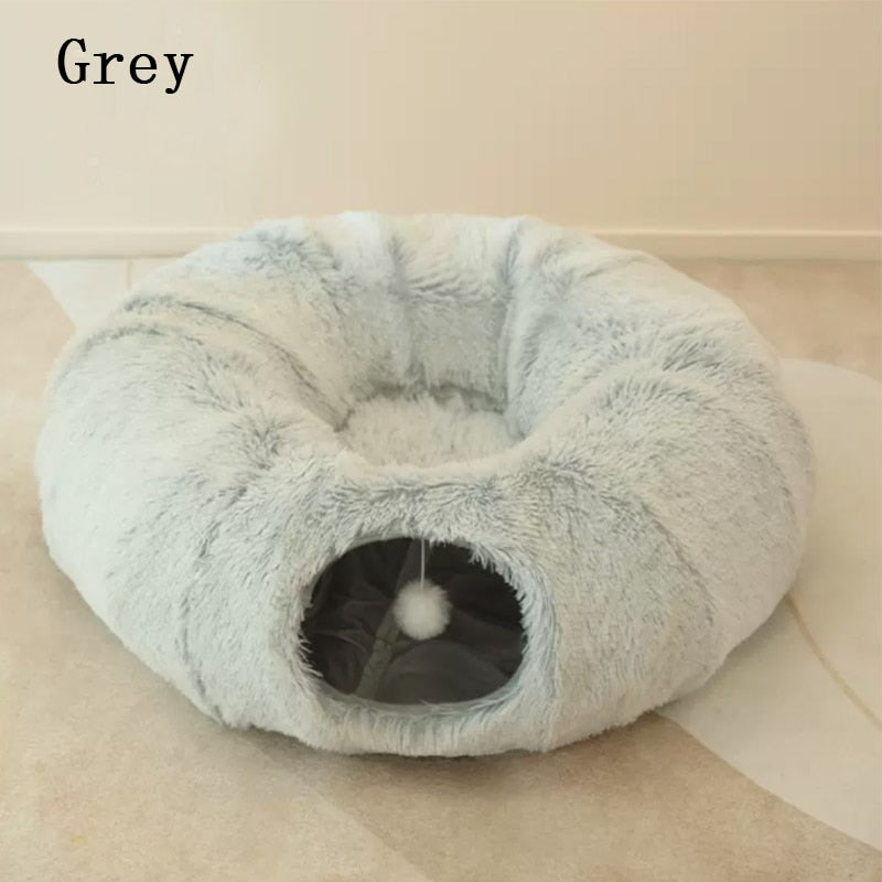 PlushParadise™ - 2-in-1 Round Cat Bed and Tunnel Toy