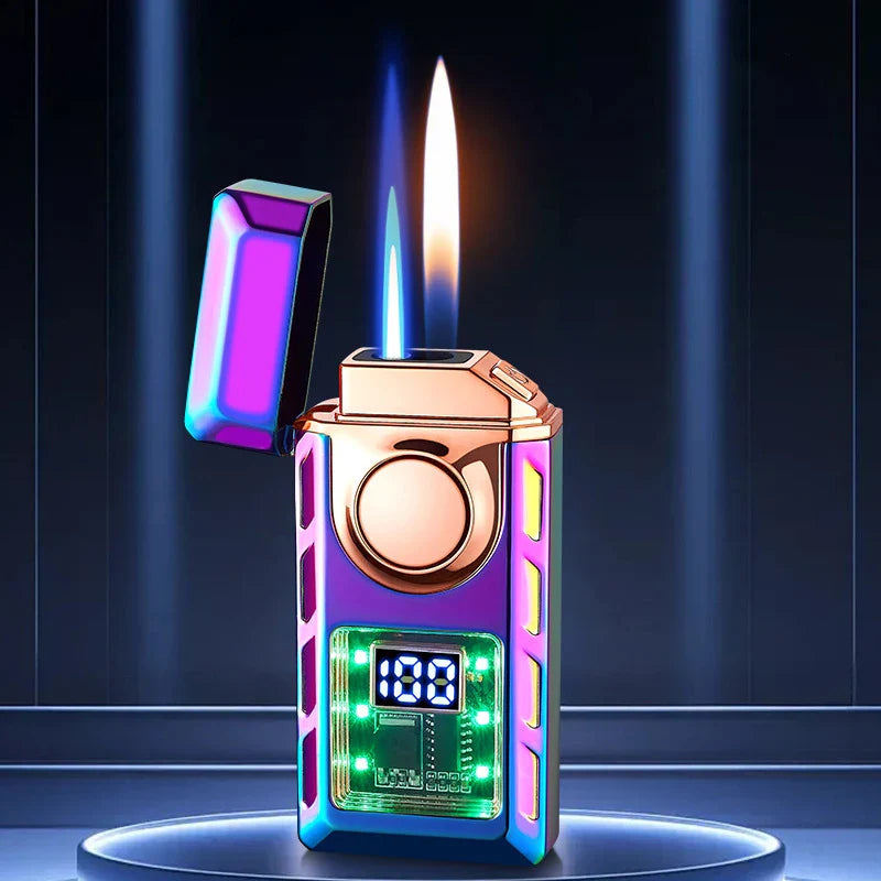 Doppelflammen-Feuerzeug™ Wiederaufladbar mit farbigen Lichtern