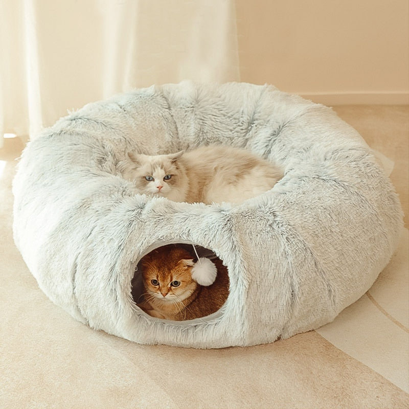PlushParadise™ - 2-in-1 Round Cat Bed and Tunnel Toy