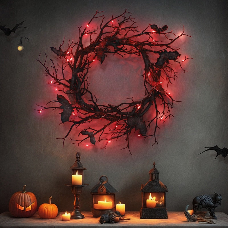 | Haunlit™ Halloween Wreath With Red LED Lights