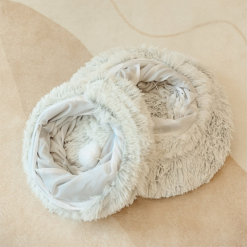 PlushParadise™ - 2-in-1 Round Cat Bed and Tunnel Toy