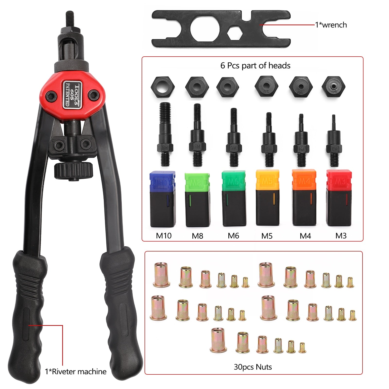 Riveting pliers™ with 60 rivet nuts M3 / M4 / M5 / M6 / M8 / M10 【Last day discount】