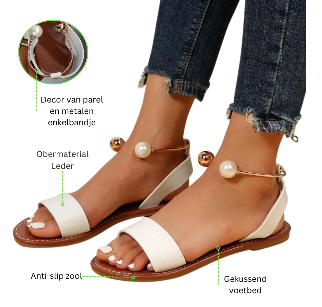 Fonio™ - Faux Pearl Metal Ankle Strap Slip On Sandals [Last Day Off]