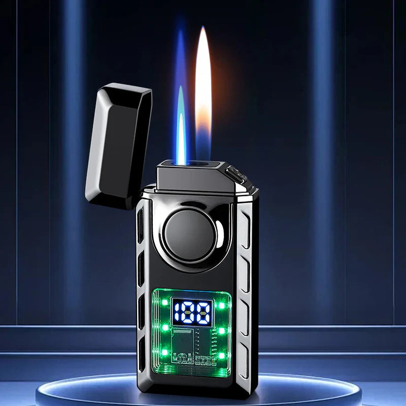 Doppelflammen-Feuerzeug™ Wiederaufladbar mit farbigen Lichtern