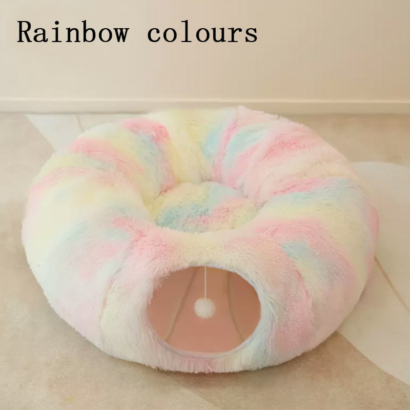 PlushParadise™ - 2-in-1 Round Cat Bed and Tunnel Toy