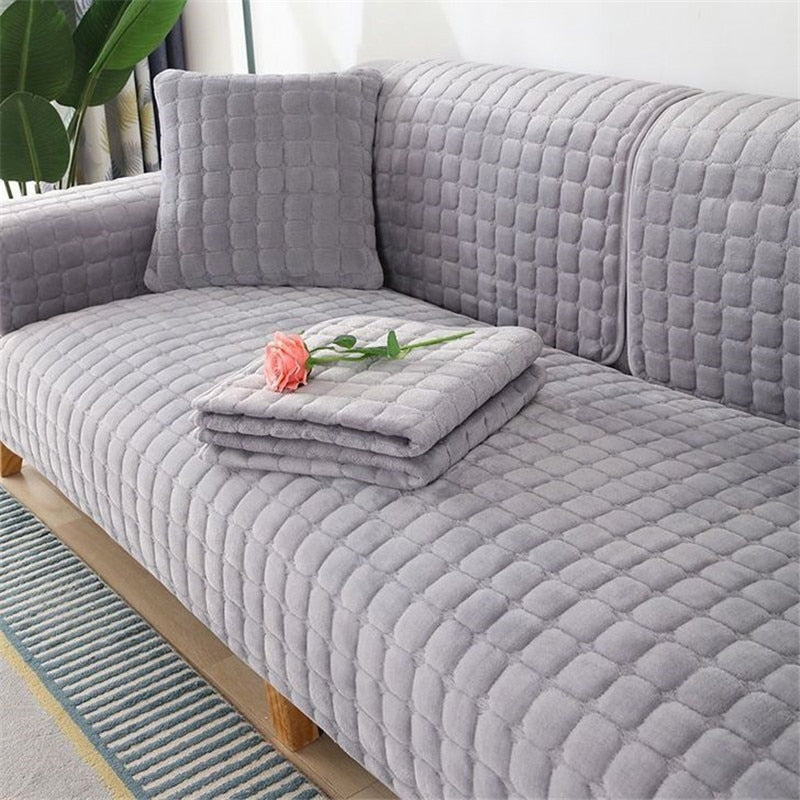 Plush anti-slip sofa cover