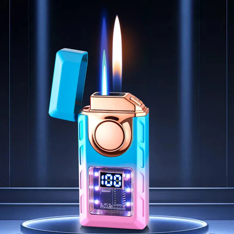 Doppelflammen-Feuerzeug™ Wiederaufladbar mit farbigen Lichtern