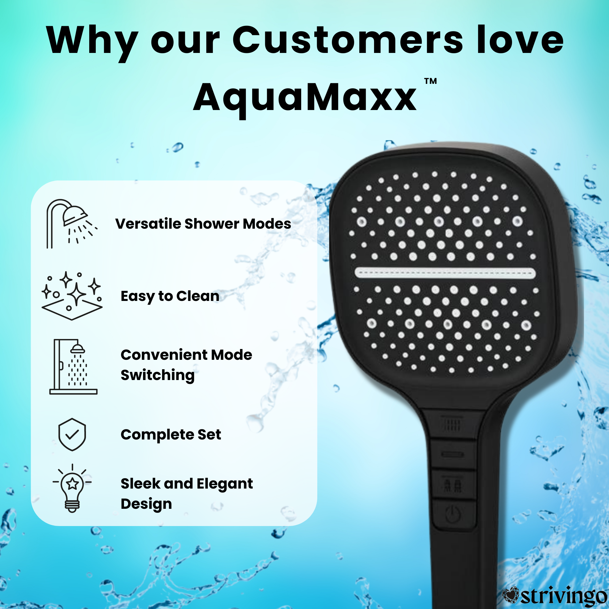 AquaMaxx™ Oversized 7 Modes Shower Head incl. Hose & Holder