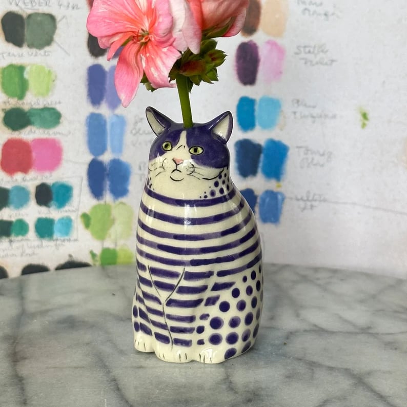 BUY 1 GET 1 FREE - Cattique Polka Dot Cat Vase