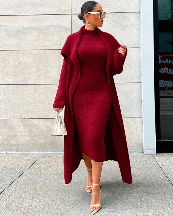 Kylie 2 Piece Fluffy Maxi Dress with Cardigan