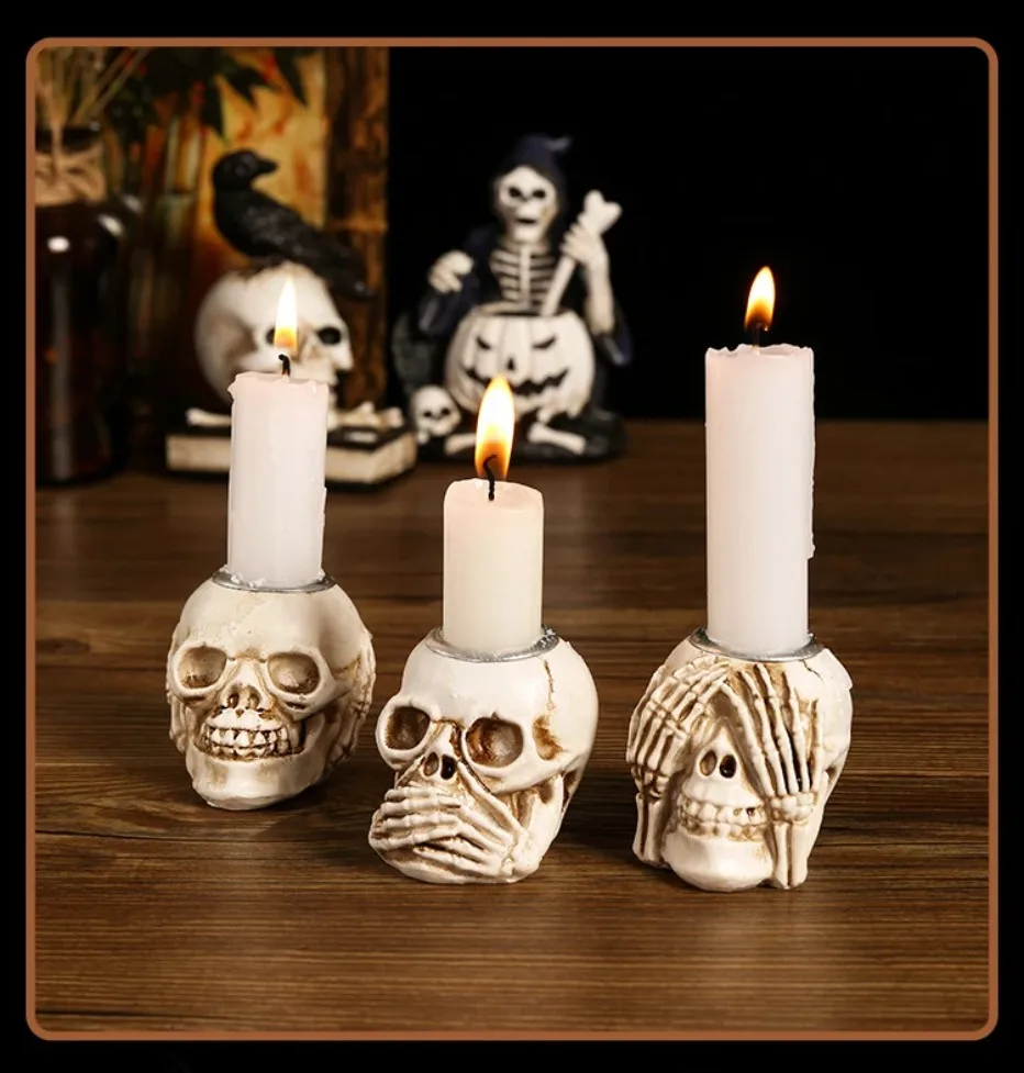 | Skullight 3pc Halloween Skull Candle Holder Set