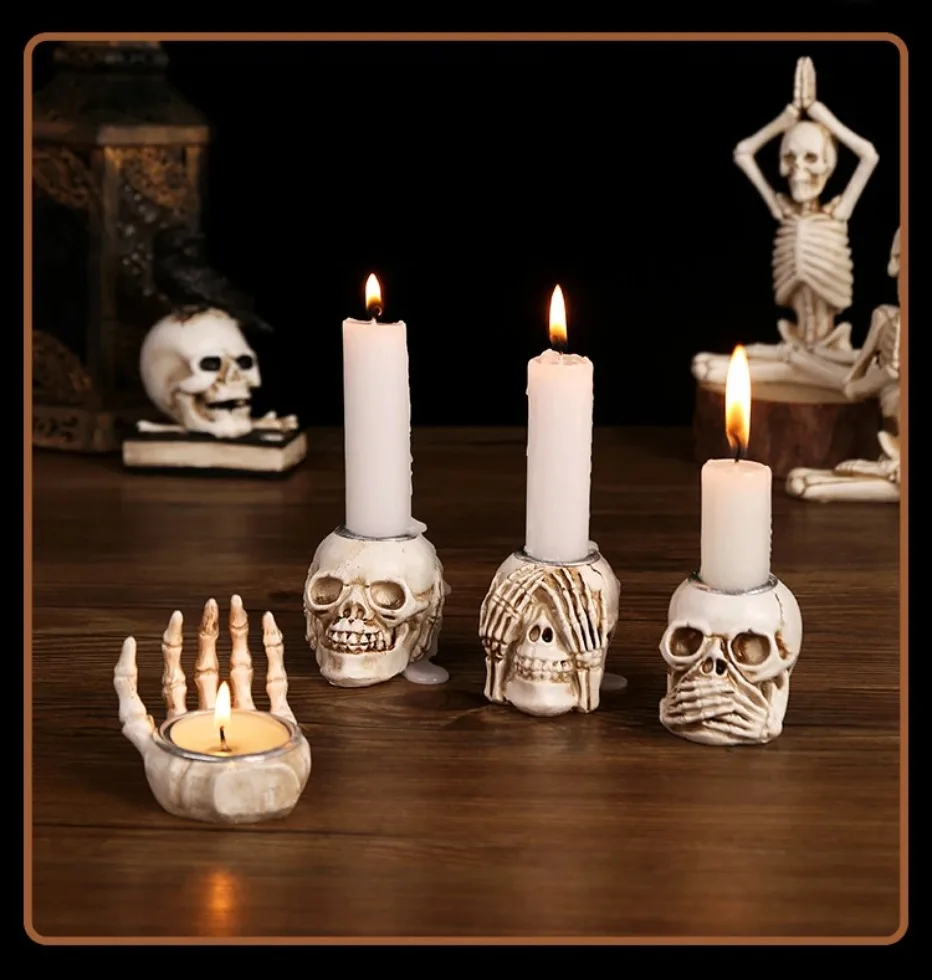 | Skullight 3pc Halloween Skull Candle Holder Set